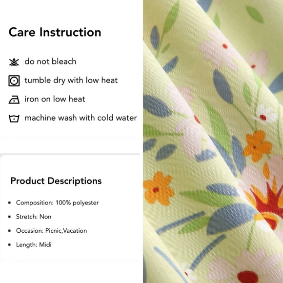 NWT Floral Bowknot Puff Sleeve Cut Out Stomach Midi Dress - Picture 10 of 11